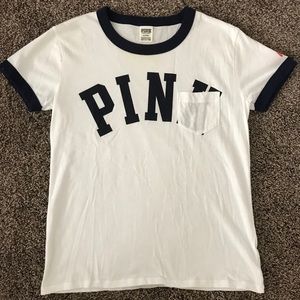 Victoria Secret PINK white and navy T-shirt